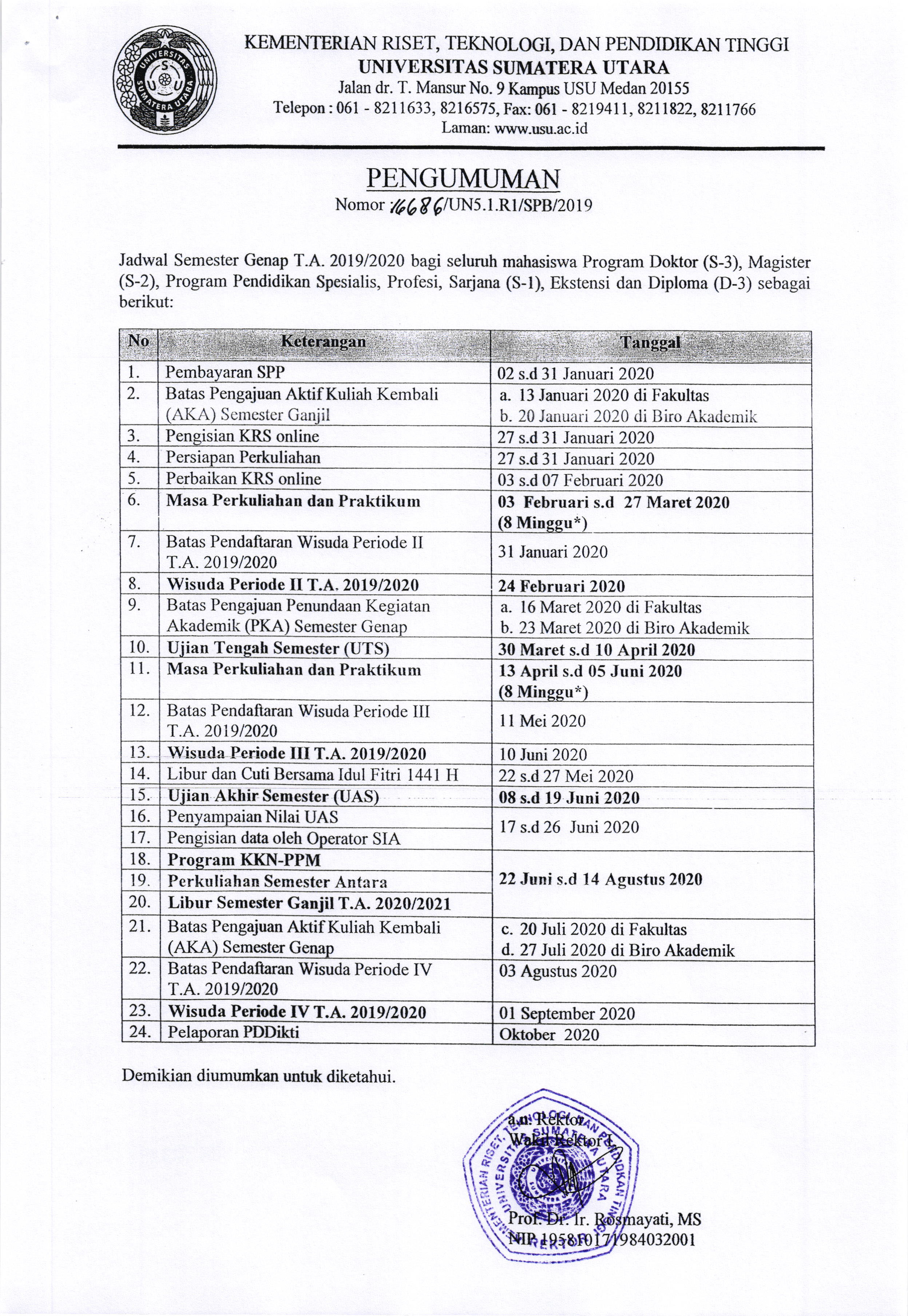 Jadwal Kegiatan Akademik USU Oke