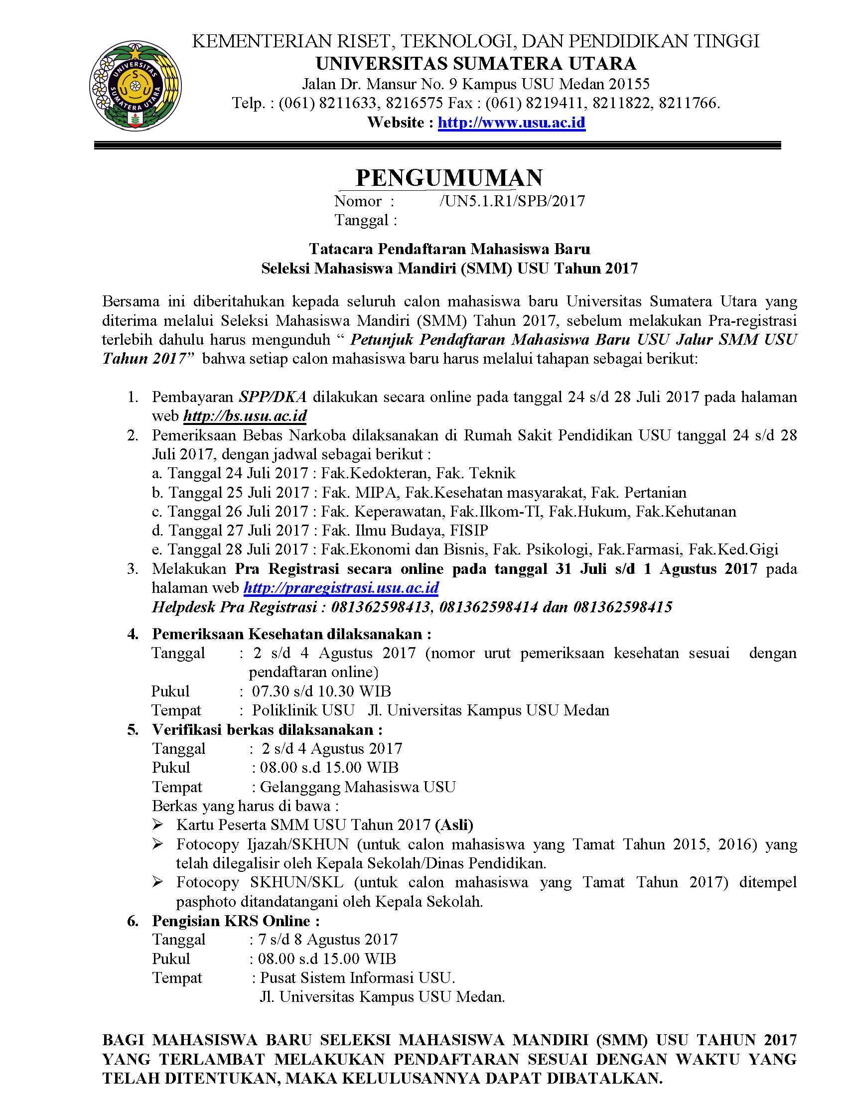 PENGUMUMAN TATA CARA SMM USU 2017 baru2