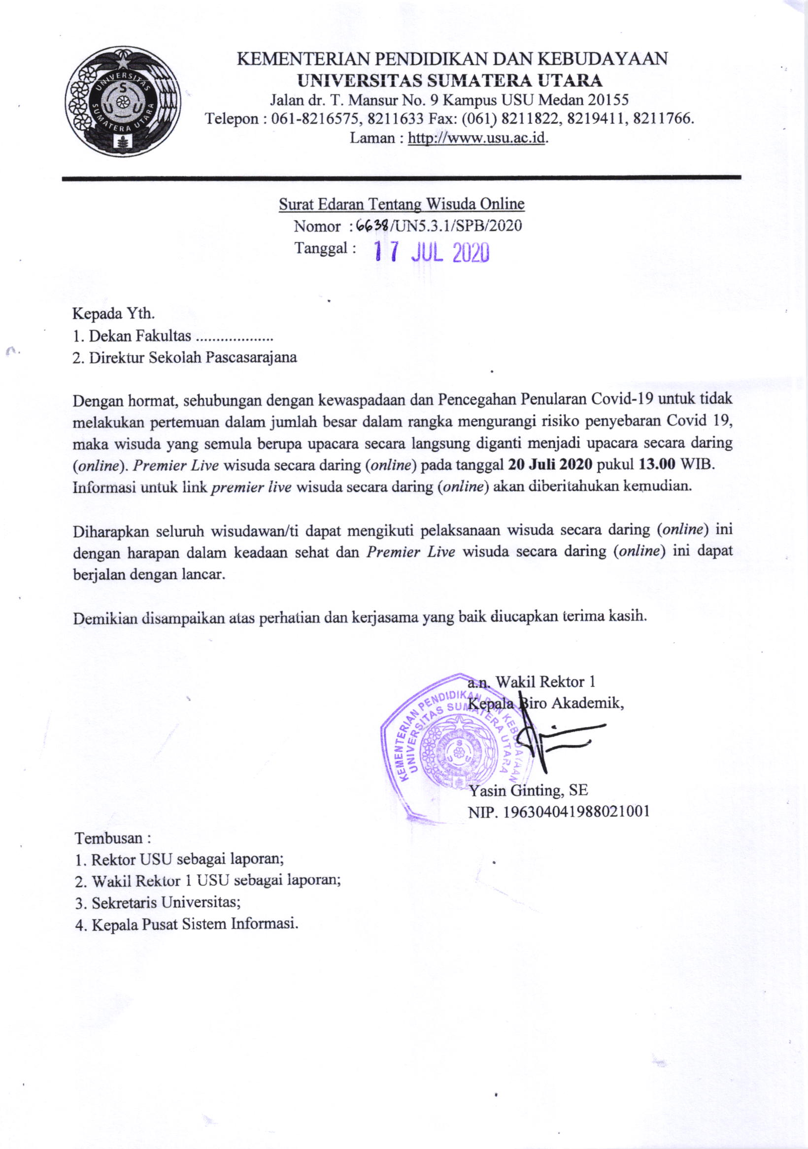 Surat Edaran Wisuda Online