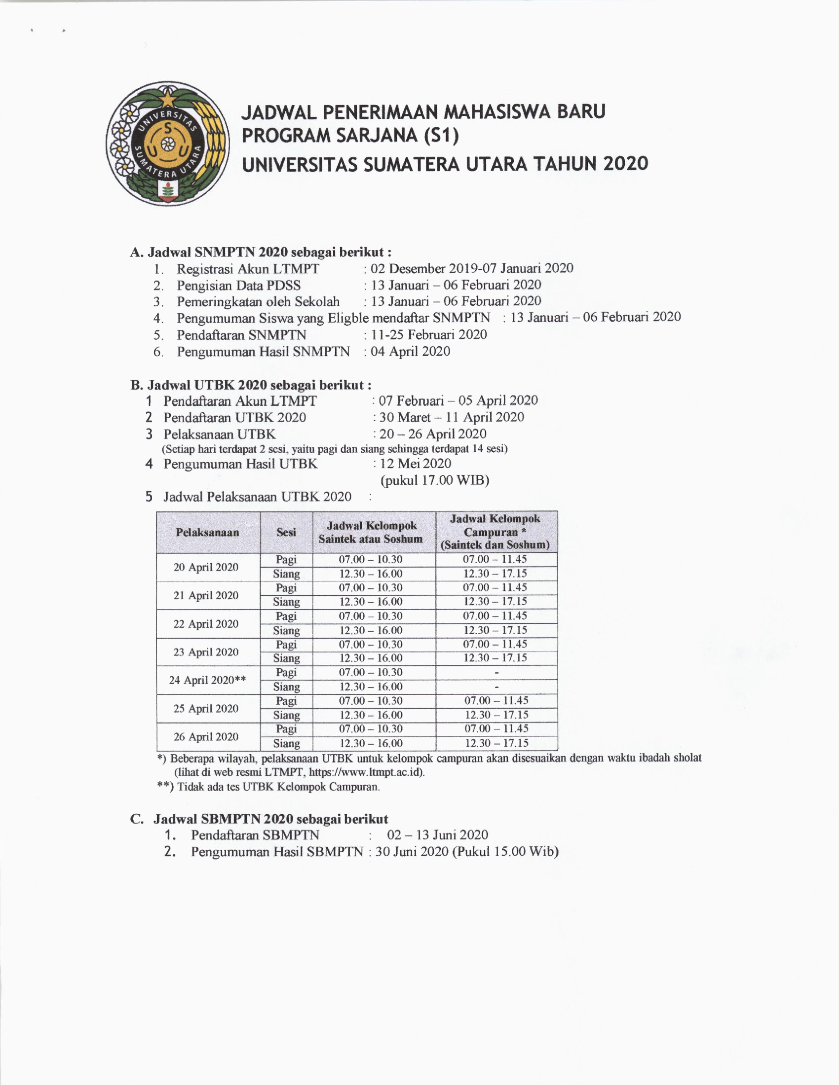 jadwal mahasiswa baru 2020